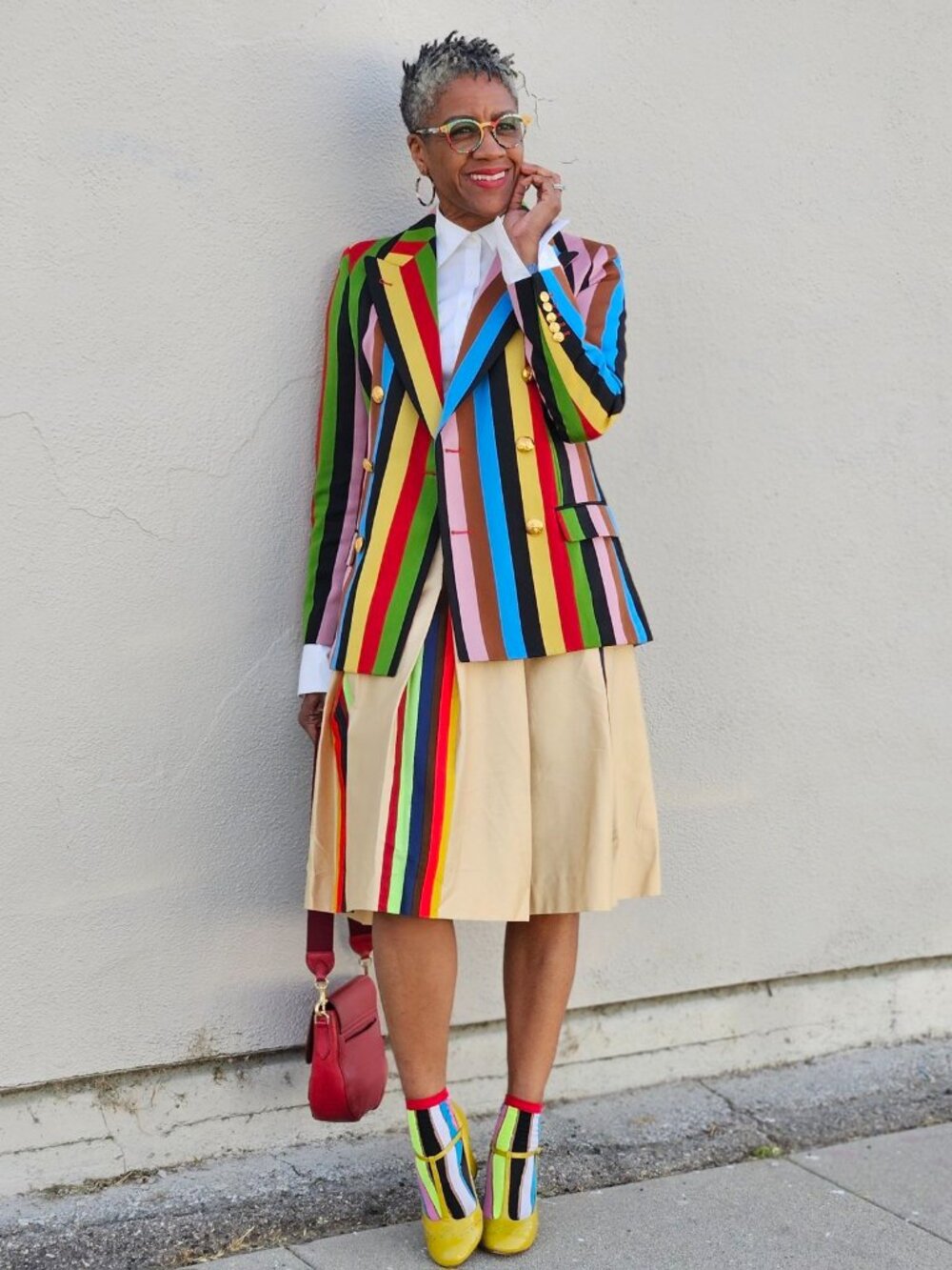 StlyeWe Striped Maximalism Double Breasted Rowing Blazer Coat